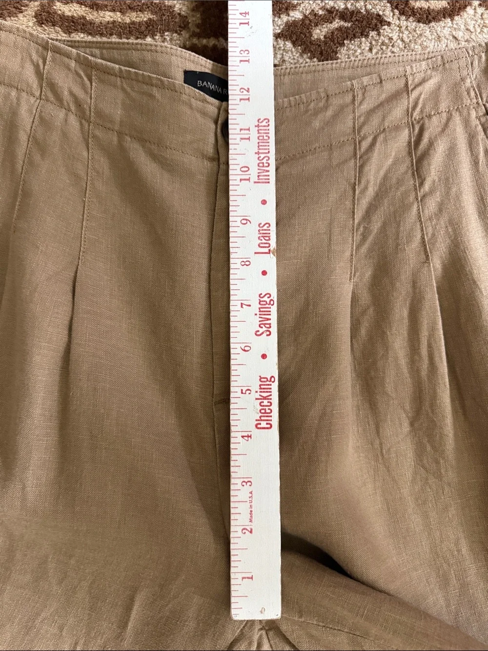 Banana Republic High Rise Linen Wide Leg Pleated Trouser Pants Womens 10L Tan